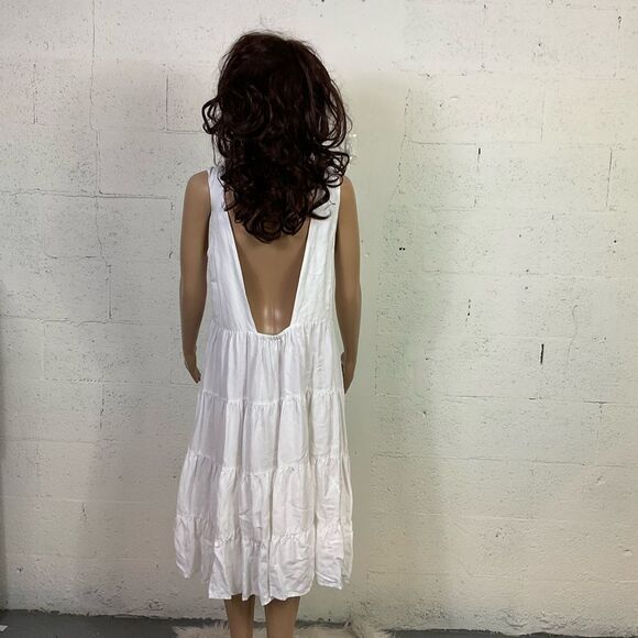 Loft Beach boho white open back linen blend midi dress M - Picture 8 of 12